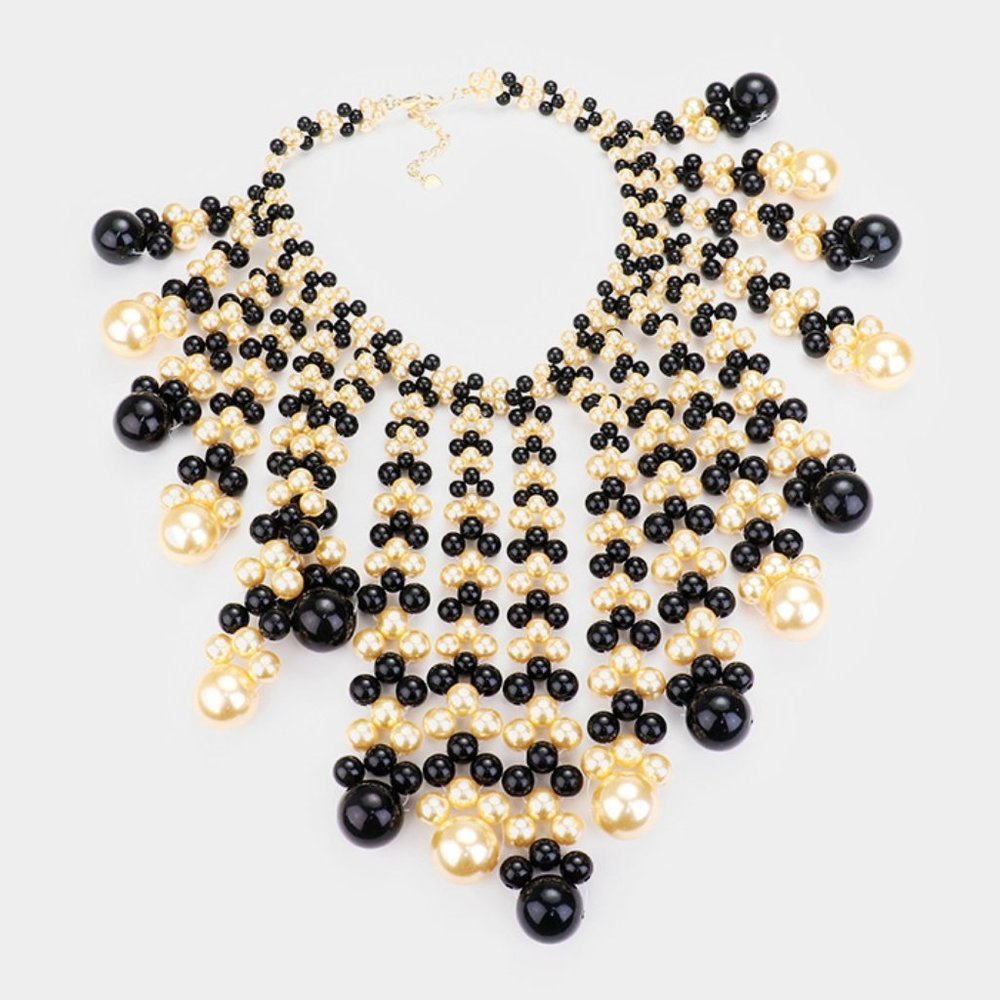 Pearl Bubble Collar Statement Necklace Set - image 2